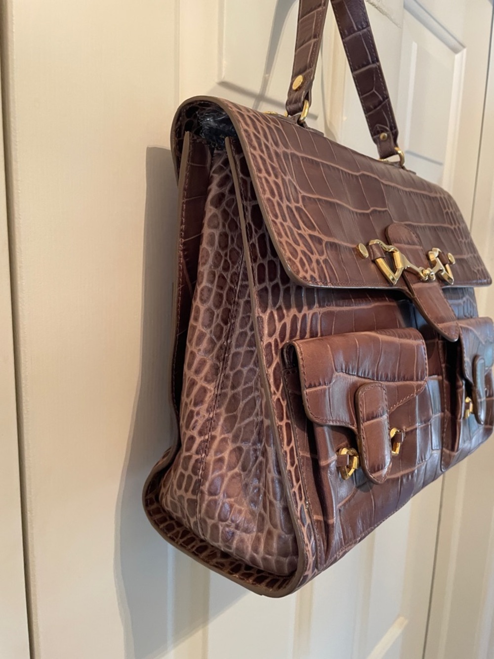 Brown Croc-Embossed Top-Handle Satchel - Women Bags - Picture 4 of 16